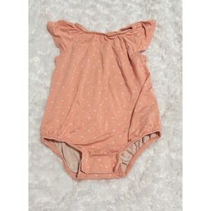Little Me Baby Girl Peach Polka‎ Dot Flutter Sleeve Romper Bodysuit Size 6-9M